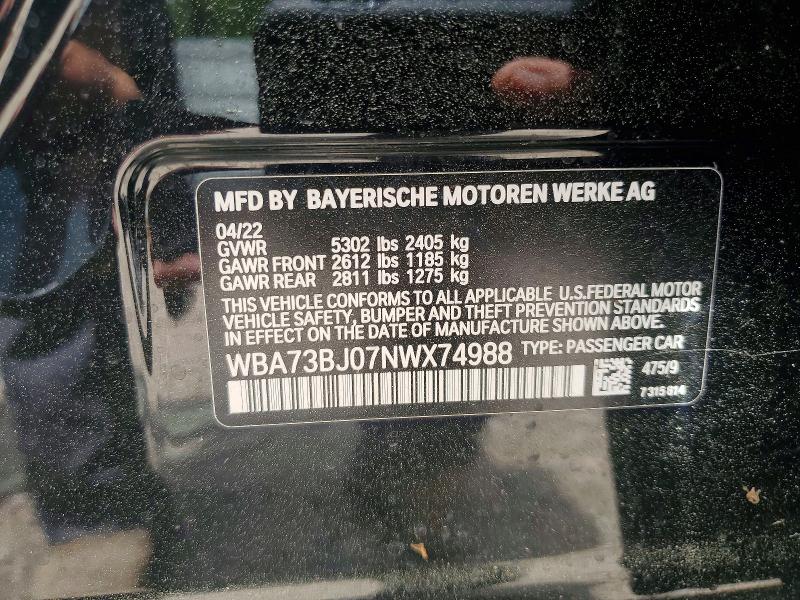 58269616 :رقم المزاد ، WBA73BJ07NWX74988 vin ، 2022 Bmw 540 مزاد بيع