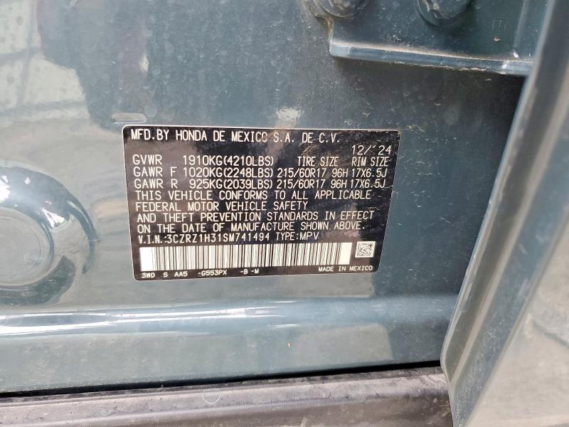 2025 Honda Hr-v მანქანა იყიდება აუქციონზე, vin: 3CZRZ1H31SM741494, აუქციონის ნომერი: 56273716