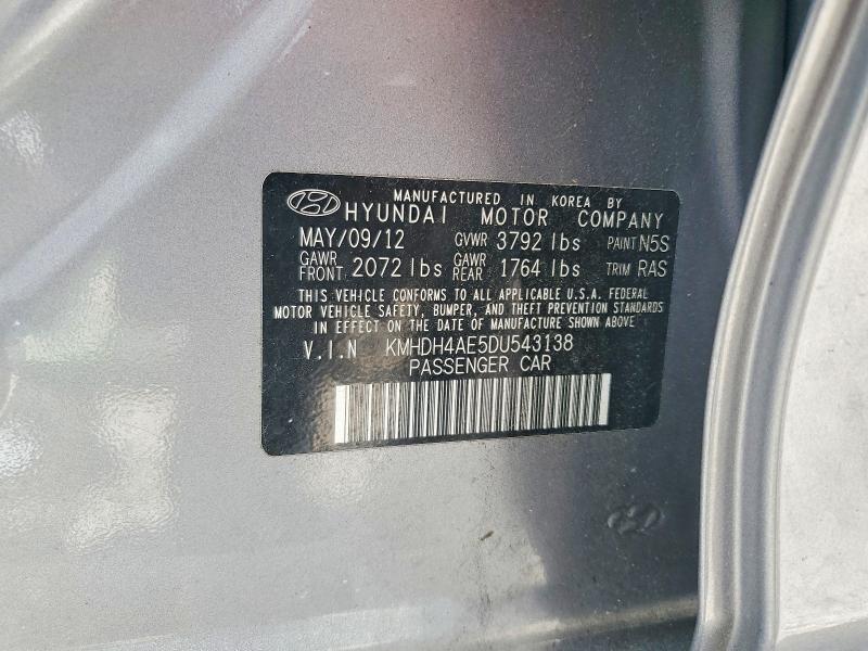 57682136 :رقم المزاد ، KMHDH4AE5DU543138 vin ، 2013 Hyundai Elantra مزاد بيع