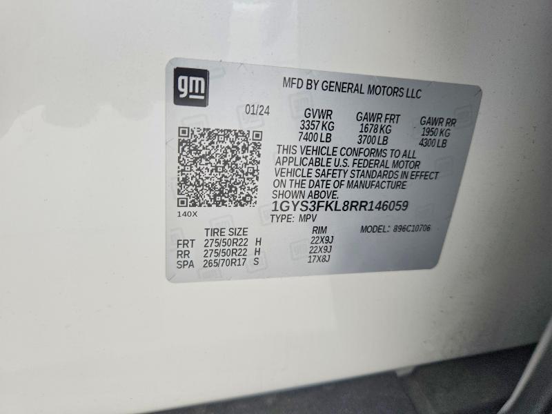 2024 Cadillac Escalade მანქანა იყიდება აუქციონზე, vin: 1GYS3FKL8RR146059, აუქციონის ნომერი: 58900286