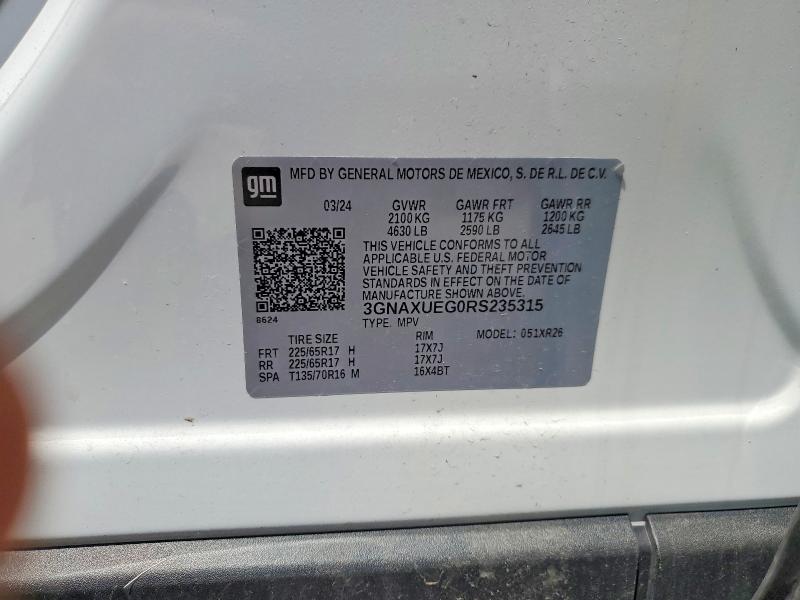 Aukcja sprzedaży 2024 Chevrolet Equinox, vin: 3GNAXUEG0RS235315, numer aukcji: 56326686