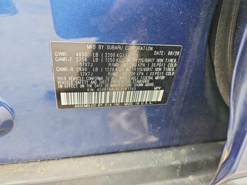 58623736 :رقم المزاد ، 4S4BTAAC6L3261243 vin ، 2020 Subaru Outback مزاد بيع