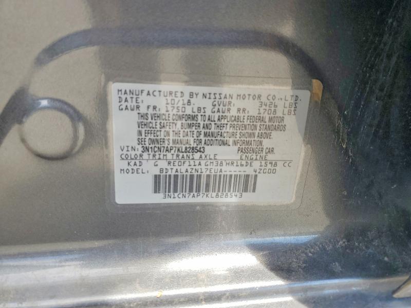 Aukcja sprzedaży 2019 Nissan Versa, vin: 3N1CN7AP7KL828543, numer aukcji: 59146636