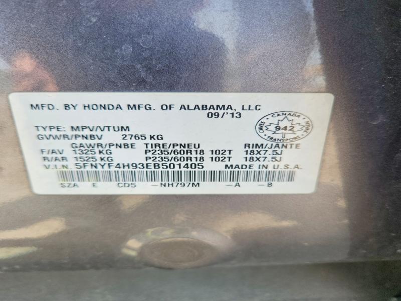 Продажа на аукционе авто 2014 Honda Pilot, vin: 5FNYF4H93EB501405, номер лота: 56026126