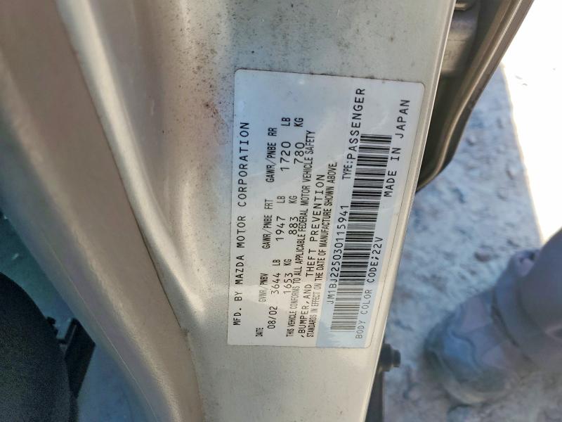 Aukcja sprzedaży 2003 Mazda Protege, vin: JM1BJ225030115941, numer aukcji: 57229706