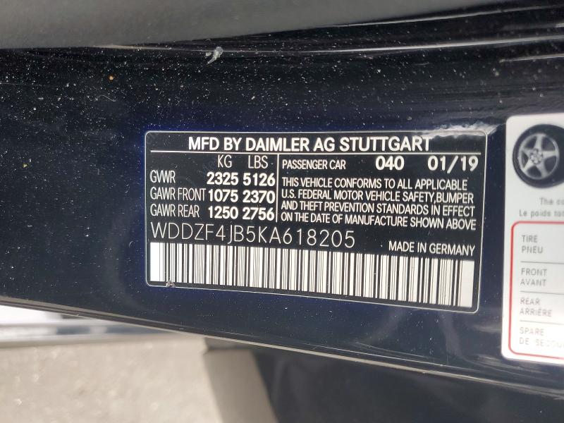 58135556 :رقم المزاد ، WDDZF4JB5KA618205 vin ، 2019 Mercedes-benz E مزاد بيع