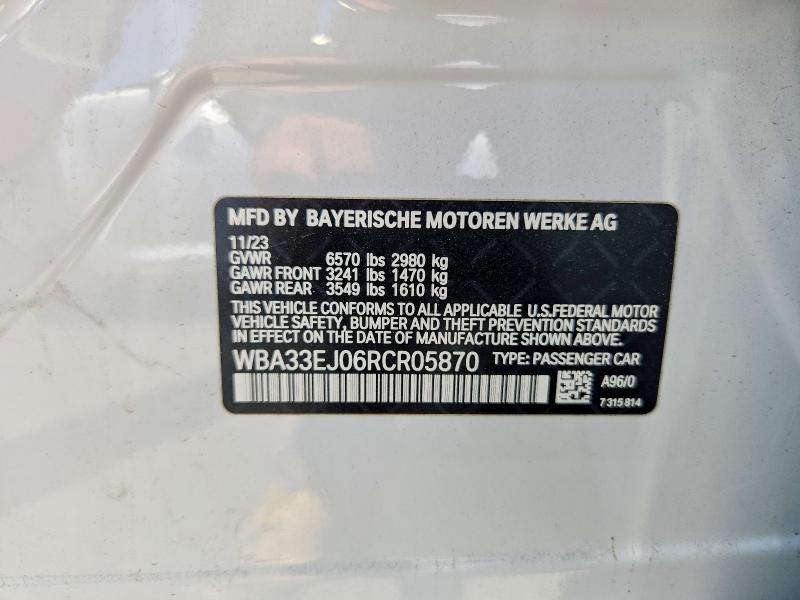 Aukcja sprzedaży 2024 Bmw 760, vin: WBA33EJ06RCR05870, numer aukcji: 57385496