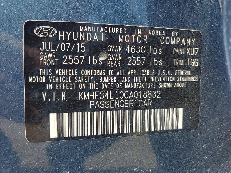 Aukcja sprzedaży 2016 Hyundai Sonata Hybrid, vin: KMHE34L10GA018832, numer aukcji: 56732366