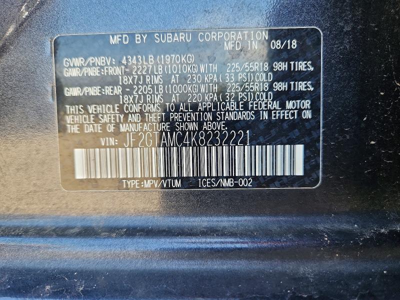 Aukcja sprzedaży 2019 Subaru Crosstrek, vin: JF2GTAMC4K8232221, numer aukcji: 53037286