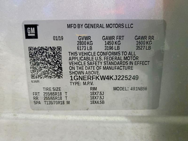 2019 Chevrolet Traverse მანქანა იყიდება აუქციონზე, vin: 1GNERFKW4KJ225249, აუქციონის ნომერი: 51922096