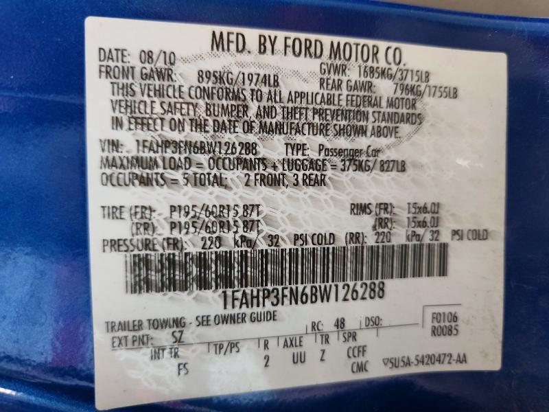 Продажа на аукционе авто 2011 Ford Focus, vin: 1FAHP3FN6BW126288, номер лота: 56754106