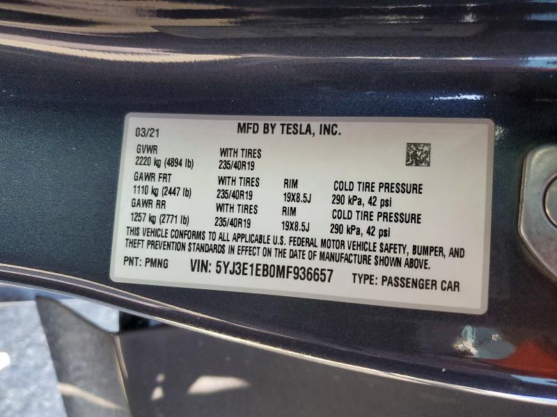 55361526 :رقم المزاد ، 5YJ3E1EB0MF936657 vin ، 2021 Tesla Model 3 مزاد بيع