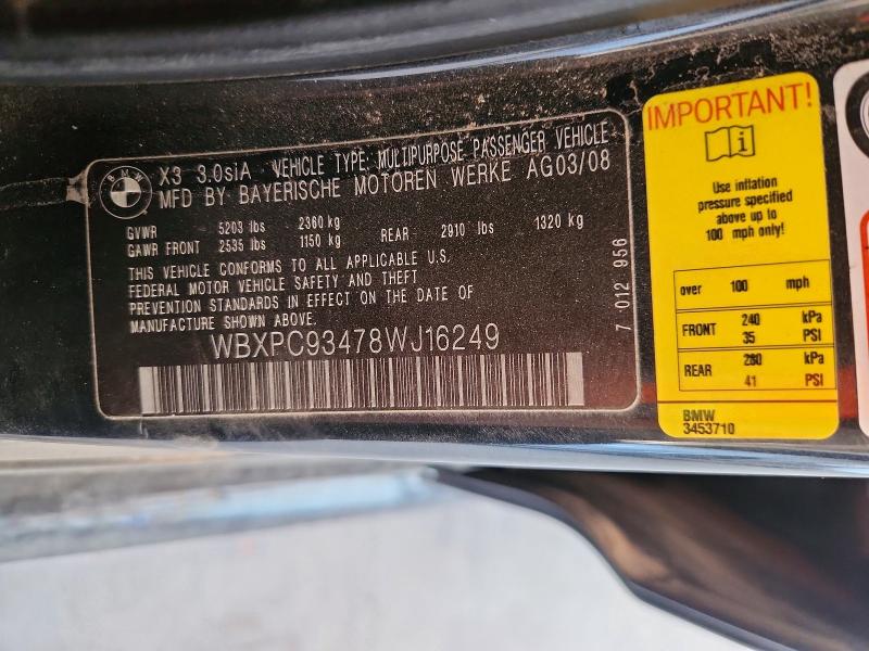 56367116 :رقم المزاد ، WBXPC93478WJ16249 vin ، 2008 Bmw X3 مزاد بيع