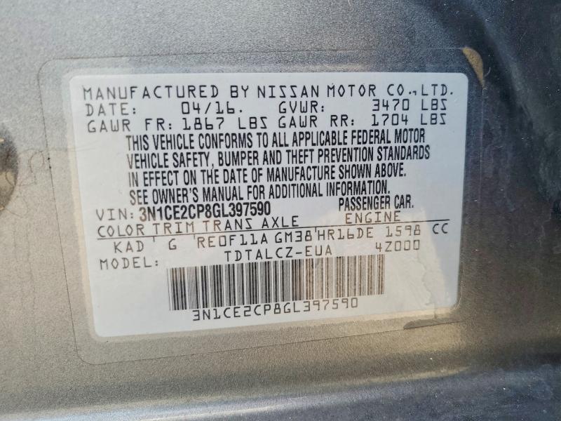 Aukcja sprzedaży 2016 Nissan Versa Note, vin: 3N1CE2CP8GL397590, numer aukcji: 57516816
