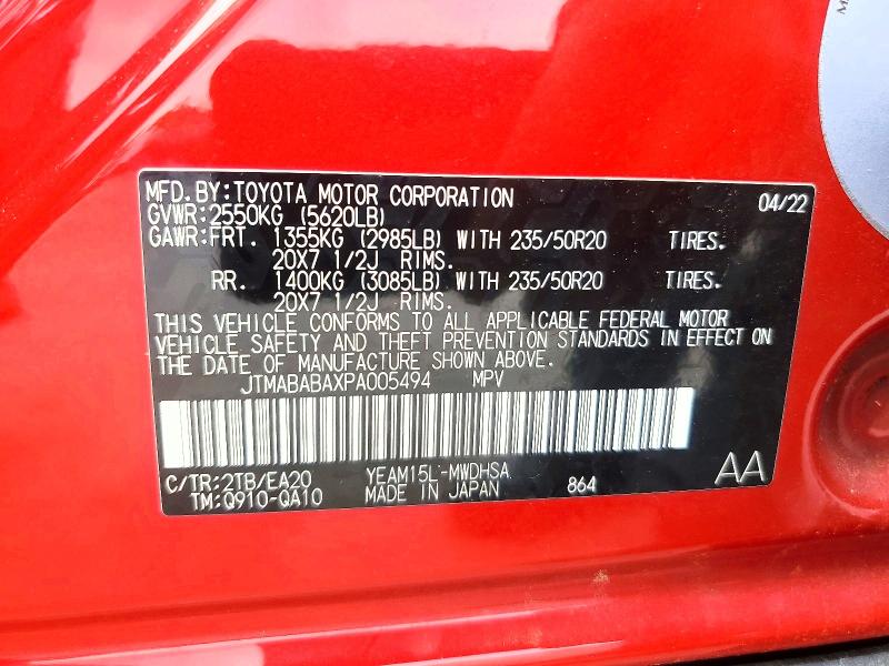 Aukcja sprzedaży 2023 Toyota Bz4x, vin: JTMABABAXPA005494, numer aukcji: 55586206