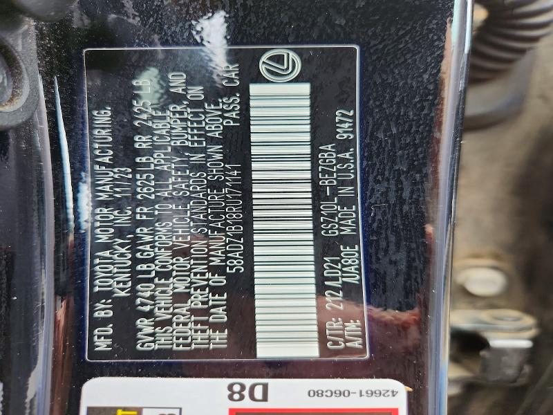 59054696 :رقم المزاد ، 58ADZ1B18RU171141 vin ، 2024 Lexus Es 350 مزاد بيع