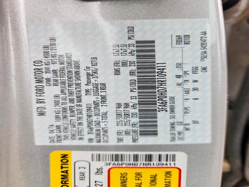 Aukcja sprzedaży 2017 Ford Fusion, vin: 3FA6P0HD7HR109411, numer aukcji: 57850886
