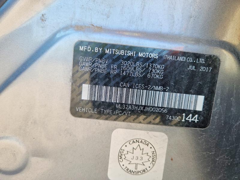 2018 Mitsubishi Mirage მანქანა იყიდება აუქციონზე, vin: ML32A3HJXJH002056, აუქციონის ნომერი: 58982366