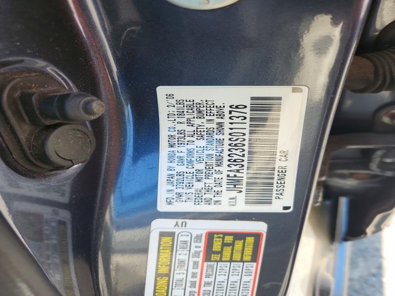 2006 Honda Civic მანქანა იყიდება აუქციონზე, vin: JHMFA36236S011376, აუქციონის ნომერი: 58762136