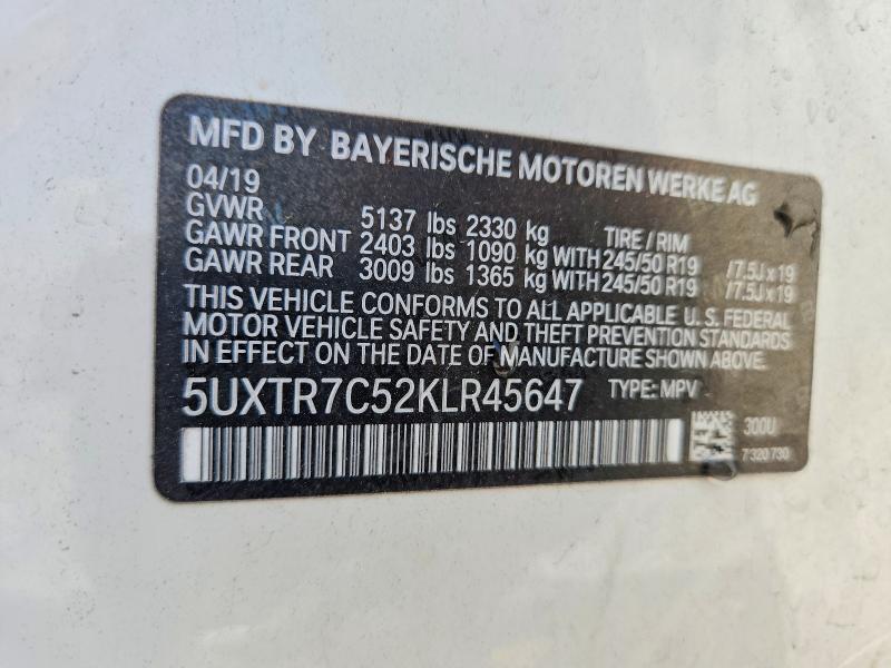 2019 Bmw X3 მანქანა იყიდება აუქციონზე, vin: 5UXTR7C52KLR45647, აუქციონის ნომერი: 57027976