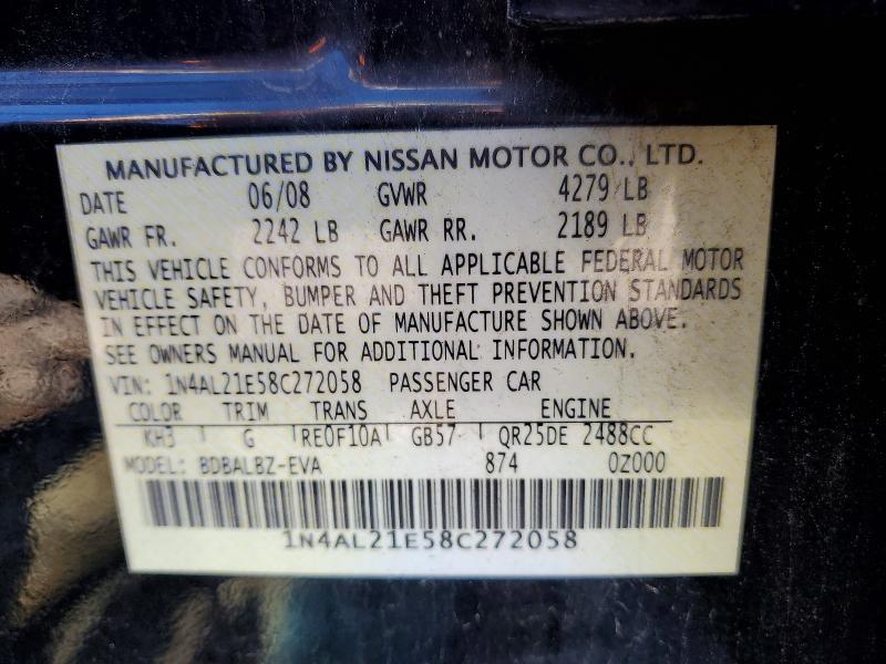 Aukcja sprzedaży 2008 Nissan Altima, vin: 1N4AL21E58C272058, numer aukcji: 56947566