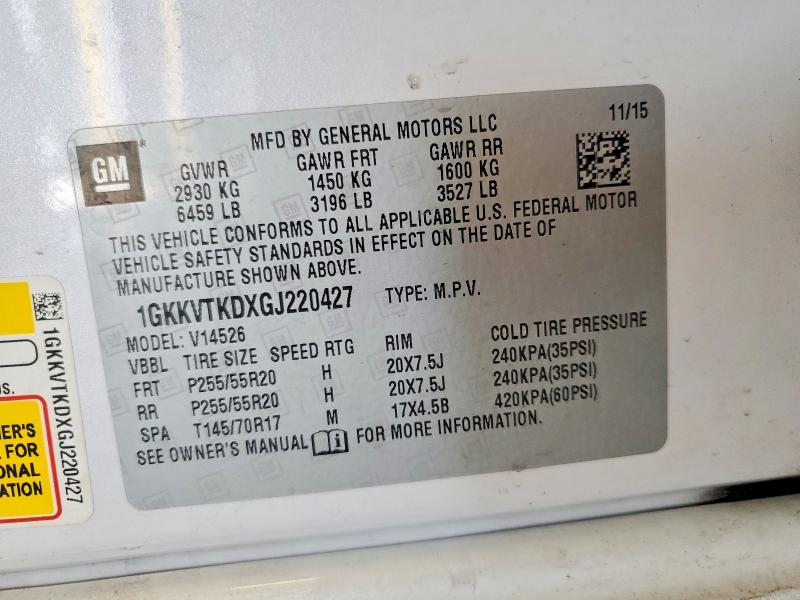 59282516 :رقم المزاد ، 1GKKVTKDXGJ220427 vin ، 2016 Gmc Acadia مزاد بيع