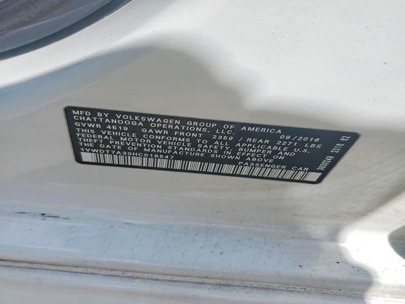 Aukcja sprzedaży 2017 Volkswagen Passat, vin: 1VWDT7A30HC018547, numer aukcji: 57602366
