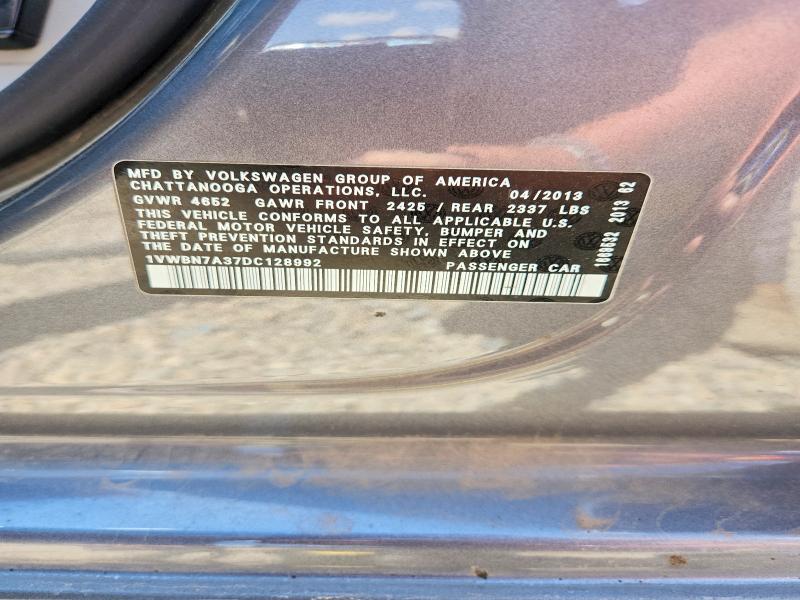2013 Volkswagen Passat მანქანა იყიდება აუქციონზე, vin: 1VWBN7A37DC128992, აუქციონის ნომერი: 55459206
