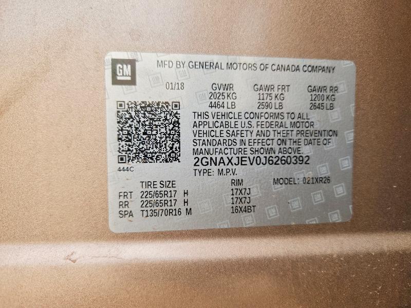 Aukcja sprzedaży 2018 Chevrolet Equinox, vin: 2GNAXJEV0J6260392, numer aukcji: 55589776