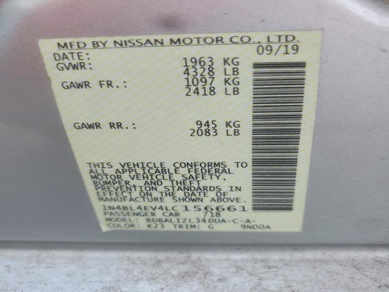 Продаж на аукціоні авто 2020 Nissan Altima, vin: 1N4BL4EV4LC156661, номер лоту: 55950006