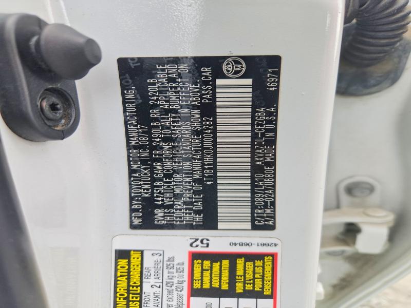 2018 Toyota Camry მანქანა იყიდება აუქციონზე, vin: 4T1B11HK0JU004282, აუქციონის ნომერი: 56630546