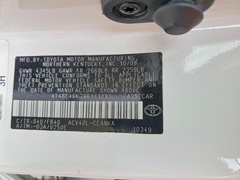 Aukcja sprzedaży 2009 Toyota Camry, vin: 4T4BE46K39R111191, numer aukcji: 59197046