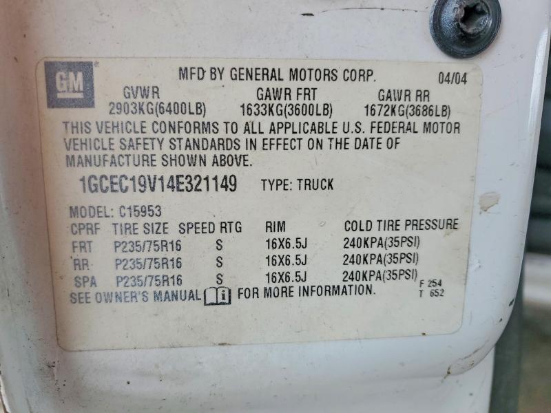 Aukcja sprzedaży 2004 Chevrolet Silverado, vin: 1GCEC19V14E321149, numer aukcji: 59137526