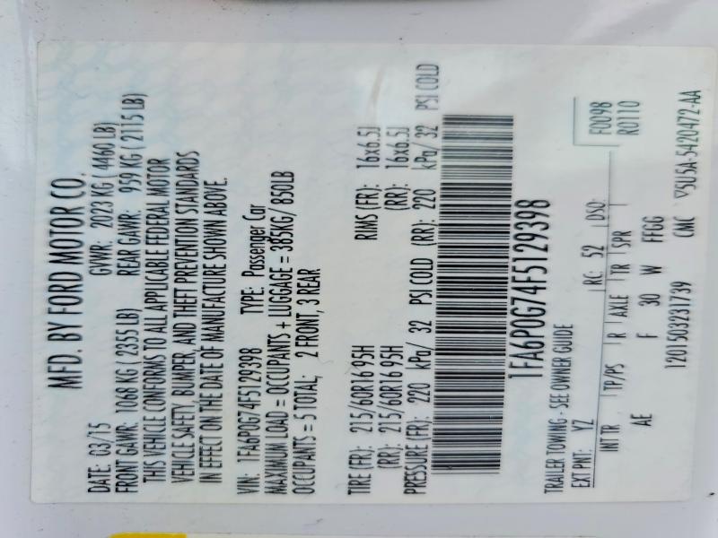 Aukcja sprzedaży 2015 Ford Fusion, vin: 1FA6P0G74F5129398, numer aukcji: 58298446