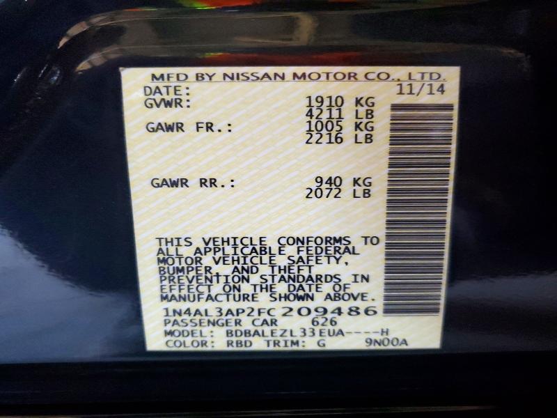 Продажа на аукционе авто 2015 Nissan Altima, vin: 1N4AL3AP2FC209486, номер лота: 57743196
