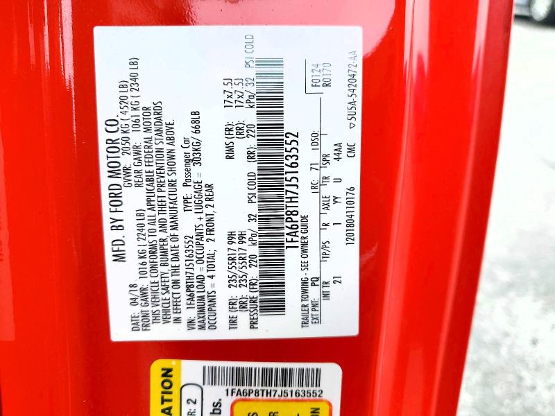 Продаж на аукціоні авто 2018 Ford Mustang, vin: 1FA6P8TH7J5163552, номер лоту: 55812426