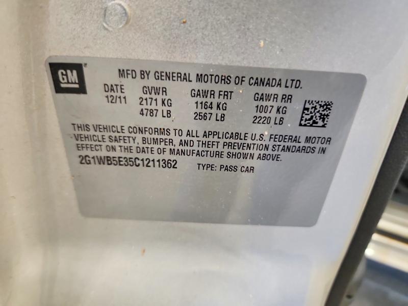 2012 Chevrolet Impala მანქანა იყიდება აუქციონზე, vin: 2G1WB5E35C1211362, აუქციონის ნომერი: 57306936