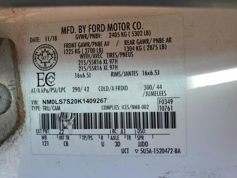58254716 :رقم المزاد ، NM0LS7S20K1409267 vin ، 2019 Ford Transit Connect مزاد بيع
