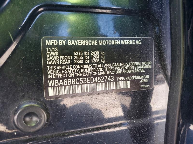 Auction sale of the 2014 Bmw 640, vin: WBA6B8C53ED452743, lot number: 56531406