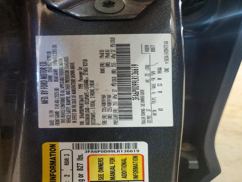 2020 Ford Fusion მანქანა იყიდება აუქციონზე, vin: 3FA6P0D99LR136619, აუქციონის ნომერი: 56465836