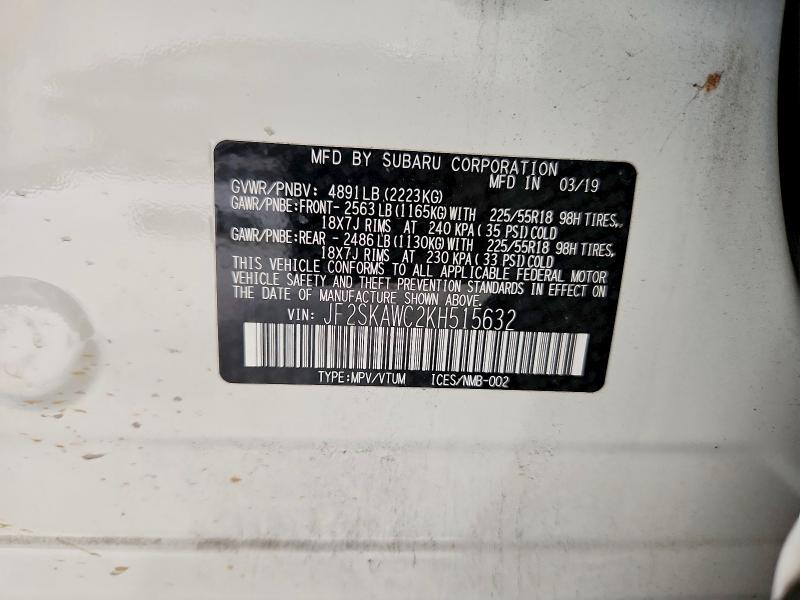 Aukcja sprzedaży 2019 Subaru Forester, vin: JF2SKAWC2KH515632, numer aukcji: 58741956