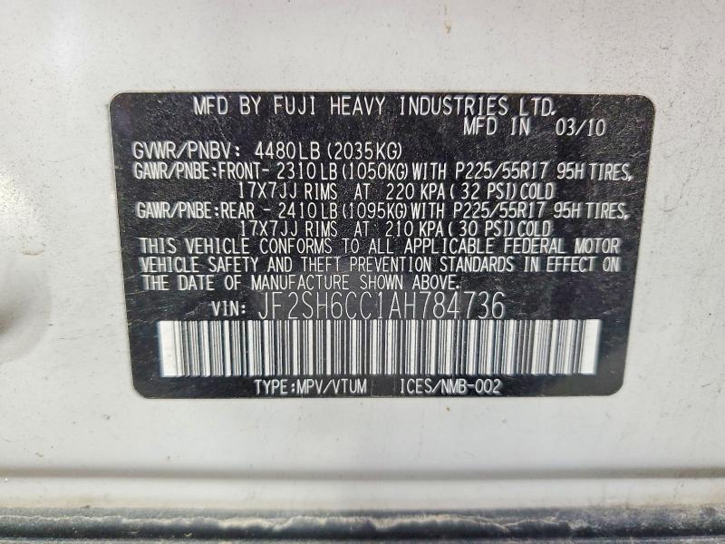 Aukcja sprzedaży 2010 Subaru Forester, vin: JF2SH6CC1AH784736, numer aukcji: 57116056