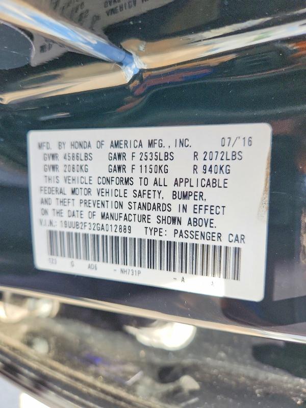 57608716 :رقم المزاد ، 19UUB2F32GA012889 vin ، 2016 Acura Tlx مزاد بيع