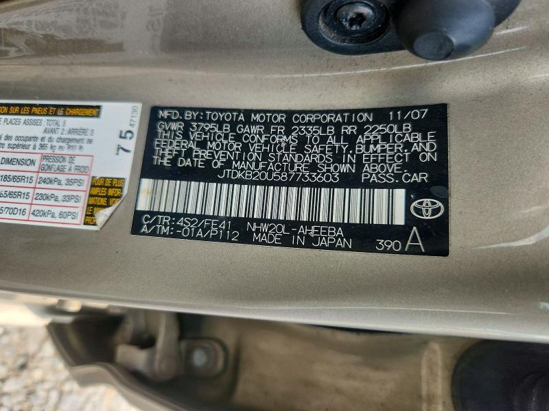 2008 Toyota Prius მანქანა იყიდება აუქციონზე, vin: JTDKB20U587733603, აუქციონის ნომერი: 85768905