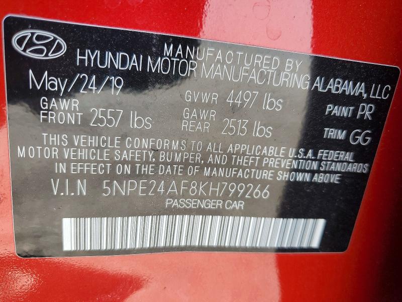 Продажа на аукционе авто 2019 Hyundai Sonata, vin: 5NPE24AF8KH799266, номер лота: 56342316