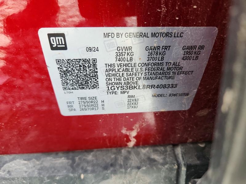 2024 Cadillac Escalade მანქანა იყიდება აუქციონზე, vin: 1GYS3BKL8RR408333, აუქციონის ნომერი: 58409586