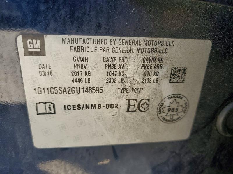 2016 Chevrolet Malibu მანქანა იყიდება აუქციონზე, vin: 1G11C5SA2GU148595, აუქციონის ნომერი: 57497586
