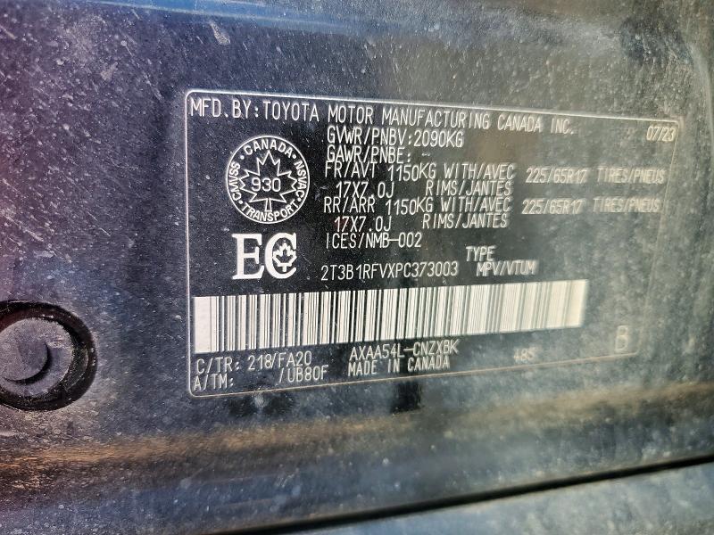Aukcja sprzedaży 2023 Toyota Rav4, vin: 2T3B1RFVXPC373003, numer aukcji: 55466086