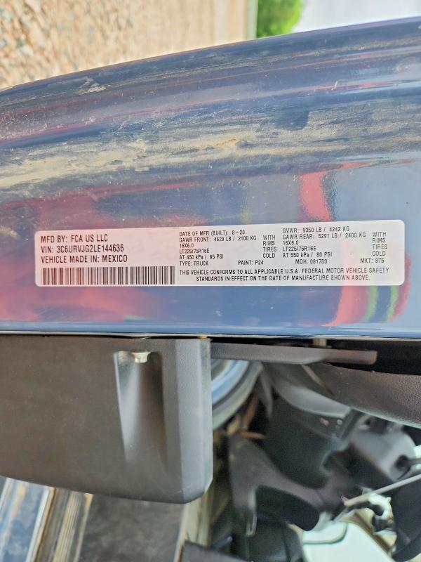 2020 Ram Promaster 3500 მანქანა იყიდება აუქციონზე, vin: 3C6URVJG2LE144636, აუქციონის ნომერი: 56364786
