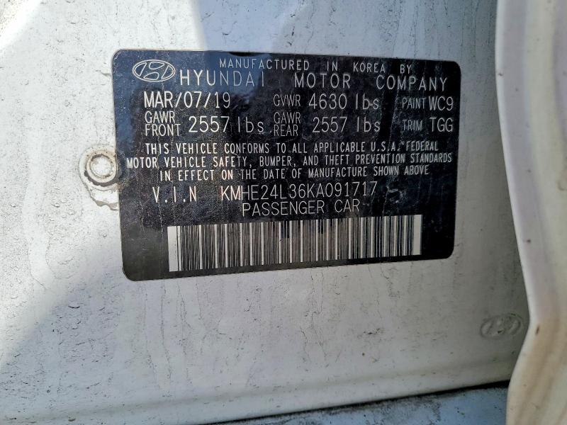 57315886 :رقم المزاد ، KMHE24L36KA091717 vin ، 2019 Hyundai Sonata Hybrid مزاد بيع